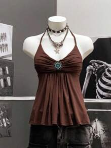 StreetHx Casual Pleated Fashionable Halter Neck Women Tank Top