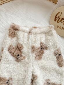 SHEIN Babygirl 可爱卡通图案连帽连体裤家居服，秋冬 - 米色 - 查看 5