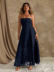 Roveilla Off The Shoulder, Wedding Guest, Graduation, Romantic, Evening, Formal Women Dresses, Birthday Party, Elegant, Summer Women Outfit, Cocktail Party Mini Dress, Fashion Graceful Minimalist Perforated Texture Spaghetti Strap Sleeveless Maxi Dress, Sexy Bodycon Waist Slimming Graceful Dress