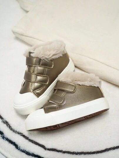 Autumn/Winter Warm Thermal Lined Fashion Casual Versatile Soft Sole Sneakers For Toddler Girls