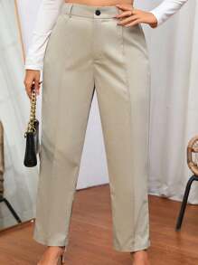SHEIN Essnce 大碼素色高腰接縫細節直筒褲