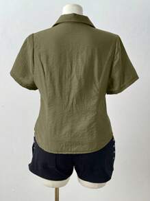 Sunspun Spitzenbesatz Taillierte Lässig Kurzarm Bluse