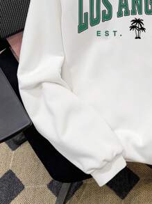 Manfinity Joysei 男士加大码保暖加厚宽松连帽衫，印有洛杉矶图案，适合秋冬季穿着。