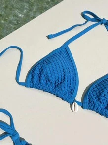 SHEIN Swim Women Bikini Set, Minimalist Fashion Casual Everyday Wear Summer - Blue - View 3