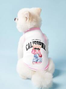 PETSIN 1pc Pet Cat Dog Universal California Cartoon Bear Cute Printed Pattern Fashion Leisure Comfortable Dog Tank Top