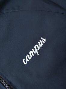 Manfinity EMRG 男士字母图案长袖拉链休闲运动夹克，秋季户外风衣 - 藍色 - 查看 6