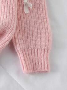 SHEIN Baby Girl Embroidered Pink Pullover Sweater,Cute Sweet Pink Autumn Bow Embroidery Knitwear For Family Matching,Halloween,Christmas,New Year's Eve - Pink - View 6