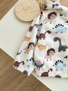 SHEIN Kapuzenjacke für Neugeborene, Mädchen, mit süßem Cartoon-Print, lässig und vielseitig für Herbst/Winter, Dinosaurierjacke für Babys, Reißverschlussjacke für Babys, Frühlings- und Herbstjacke für Babys, Dinosaurierjacke für Kleinkinder, Reißverschlussjacke für Kleinkinder