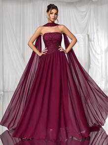 Coutiva Women's Textured Patchwork Sash Design Maxi Formal Evening Gown (Heavy Embellished) Glamorous Dress Luxury Evening Dresses For Women  Graduation