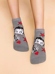 Betty Boop x SHEIN 5 Pairs Soft & Breathable Moisture-Wicking Casual Women Ankle Socks With Heart & Dog Fashionable And Cute Colorful Short Socks Reinforced Toe & Heel For Durabiliy Sumner All-Match,Gift Ideas,Party,Holiday,Valentine's Day - Multicolor - View 9
