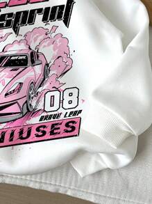 少女休闲复古F1赛车返校季白色街头风加厚长袖卫衣，适合秋冬季穿着 - 白色 - 查看 5