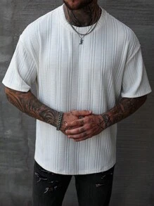 Manfinity Homme Men's Minimalist Jacquard Knit Crew Neck Short Sleeve Casual T-Shirt - Apricot - View 5