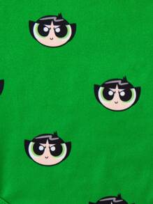 THE POWERPUFF GIRLS X SHEIN 3pcs Baby Girl Blossom, Bubbles, Buttercup Pattern Cute Short Sleeve Bodysuit Set, Pink/Blue/Green - Multicolor - View 7