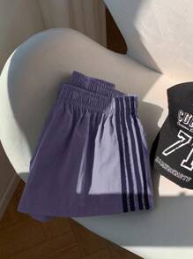 Comfortcana 女士侧条纹松紧腰宽松休闲短裤，夏季 - 紫色 - 查看 3