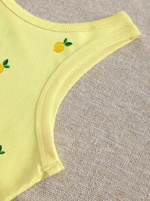 INAWLY Camiseta de tirantes ajustada de cuello redondo para mujer con patrón bordado de limón - Amarillo - Ver 5