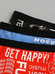 5pcs/Pack Tween Boys' Cotton Boxer Briefs, Rock Music Letter Graphic, Comfortable & Street Style