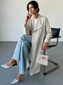 Firerie Women's High-End Cinched Waist Casual Elegant Commuter Trench Coat Mid-Length With Pockets, Generous Lapel Jacket, Spring Autumn Clothing, Commuter, Elegant, Casual, Work - Khaki - View 9