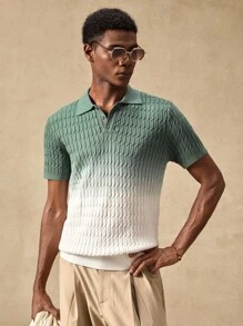 AKNOTIC Business Casual Men's Casual Gradient Short Sleeve Knit Top, Summer