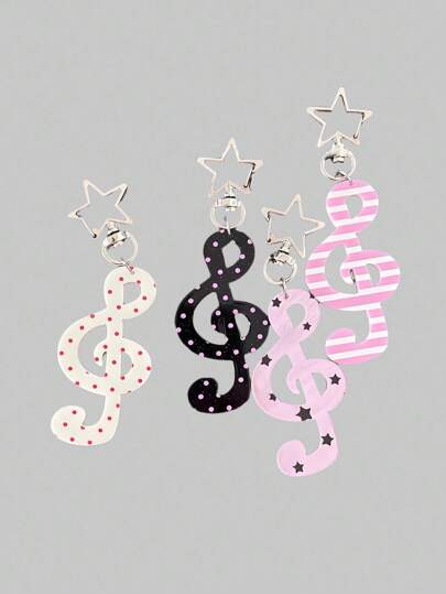 Kawaii 3 pièces Porte-clés aléatoires en forme de note de musique mignonne, Charms de sac Lolita Y2K en acrylique, Clips de sac à dos avec design étoile, pois, rayures et paillettes, accessoires polyvalents et haut de gamme