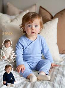 SHEIN 6-Piece Casual Baby Clothing Set, Soft Cotton Blend Bodysuit With Long Sleeve & Pants, Suitable For Newborn Infants, Spring/Summer Fall Winter - Multicolor - View 3