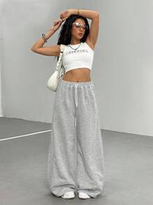 Sparklyn 青少年女孩宽松剑腿运动裤，灰色休闲百搭运动裤，适合舞蹈、学校、运动