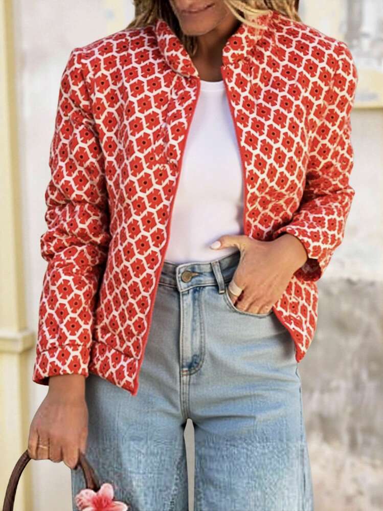 Brillora Women's Full Print Long Sleeve Zipper Front Casual Regular Jacket, Red Jacket Women, Printed Jacket Women, Lightweight Jacket Women, Orange Jacket Women, Summer Jacket Women,Bohemian,Boho Chic,Boho Women Clothing,Western Wear Women,Western,Old Money Style Women,Business Casual Woman,Halloween Costumes Women In Fall/Winter - Red - View 8