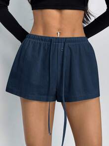 SHEIN PETITE Shorts casuais soltos com cordão na cintura e cor sólida para mulheres