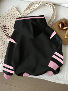 SHEIN Leap Crew 青少年女孩休闲时尚运动衫款式，28 号，英文，星星图案，返校季，毕业季，宽松圆领舒适长袖连帽运动衫，适合秋冬季