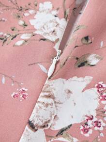 Sweetra Women's Floral Print Tie Waist Mid-Length Elegant A-Line Skirt - Pink - View 6