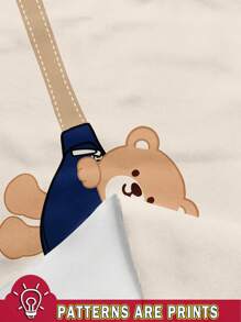 SHEIN 男婴休闲宽松针织柔软连帽衫和配套运动裤套装，可爱迷你熊印花，舒适温馨，适合秋冬季 - 彩色 - 查看 7