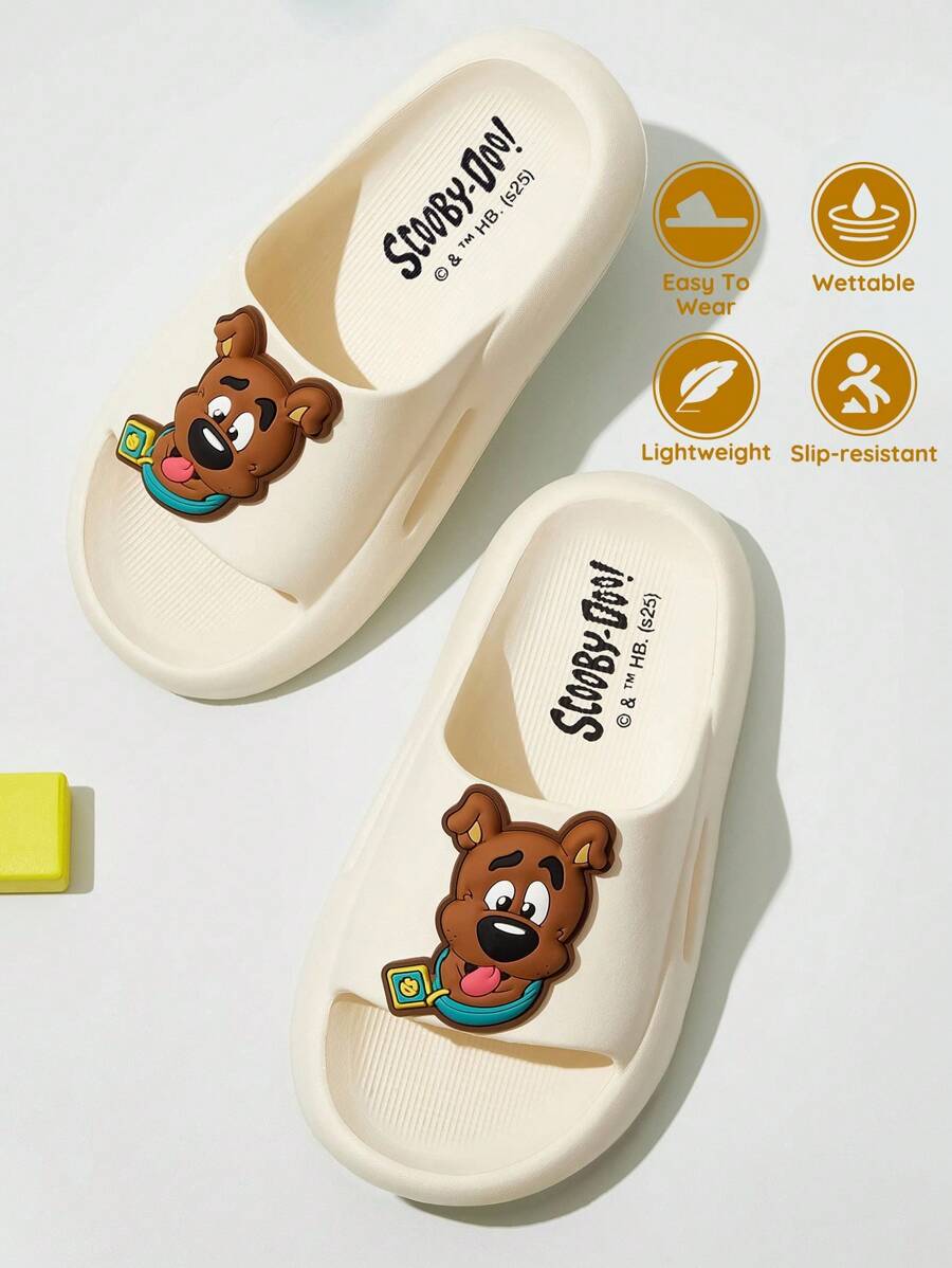 SCOOBY-DOO X SHEIN Cute Cartoon Puppy White Children's Slip-On Slippers Toddlers & Kids Non-Slip Quick-Drying Shower Slide, Lightweight And Durable EVA Material, Unisex For Boys And Girls In The House, Bthroom, Playground, Swimming Pool, Beach Indoor Outdoor - Apricot - View 1