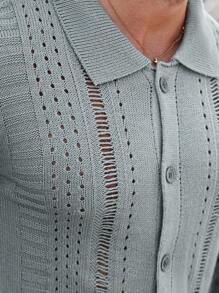 Manfinity Homme Cardigan Rajut Kasual Pria Lengan Panjang Warna Polos Kancing Tunggal Berlubang - MultiWarna - View 6