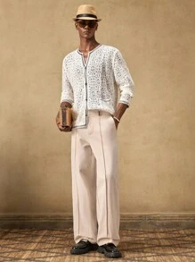 AKNOTIC Men's Casual Loose Elastic Waist Straight Leg Pants,Light Beige,Summer,Business,Vacation,Apricot Color,Autumn,Daily Wear,Party,Couple Matching,Gift - Apricot - View 5