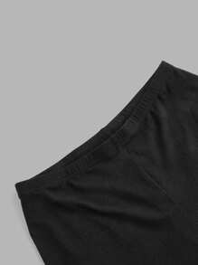 SHEIN EZwear 女士黑色和酒红色休闲针织修身七分打底裤两件套，夏季 - 彩色 - 查看 3