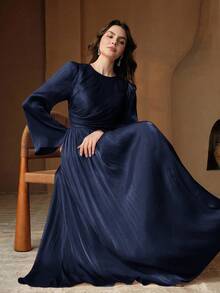 Anewsta Women's Long Sleeve Dress, Elegant & Versatile For Commuting, Spring & Autumn - Dusty Blue - View 7