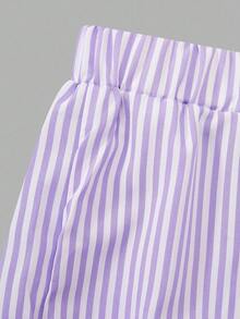 SHEIN 青少年女孩三件套，街头酷炫条纹长袖衬衫、裤子和吊带背心，适合春季和秋季 - 彩色 - 查看 6