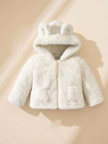SHEIN Baby Girls' Autumn/Winter Casual Hoodie Jacket With Cute Ear Design, Practical And Versatile - White - View 1
