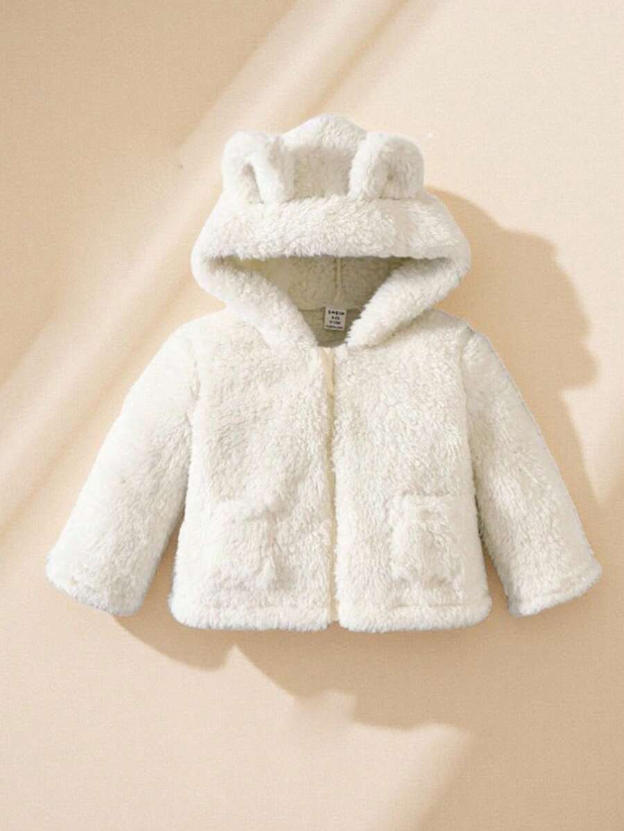 SHEIN Baby Girls' Autumn/Winter Casual Hoodie Jacket With Cute Ear Design, Practical And Versatile - White - View 1