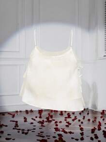 SHEIN MOD Plus Size Women Ruffled Sequin Decor Cami Top, Apricot Party Blouse,Rave Festival,Date Night,Carnival,Going Out Tops. White Lace Top. Ruffled Top