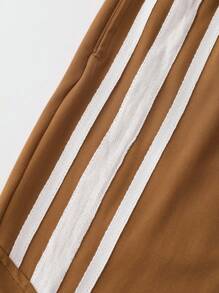 ROMWE MEN Street Life Men's Contrast Stripe Drawstring Waist Casual Patchwork Webbing Shorts, Summer - Brown - View 5