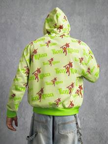 GODZILLAxKONG X SHEIN Men's Letter & Cartoon Graphic Pullover Hoodie Sweatshirt