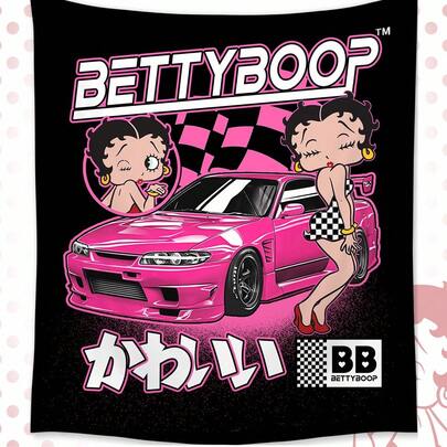 Betty Boop | ROMWE 1 tấm thảm polyester họa tiết chữ và hoạt hình, thích hợp để trang trí nhà cửa hàng ngày trong phòng khách, phòng ngủ, cắm trại, mọi mùa