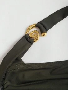 Sweetra Nuevo estilo de vestido corto para mujer con diseño de joyas en espiral de cuello de halter, cintura y falda campana con dobladillo de tarta - Verde militar - Ver 3