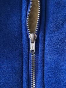 年轻女孩冬季仿皮羊毛机车背心夹克 - 寶藍色 - 查看 6