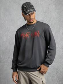 GODZILLAxKONG X SHEIN Men's Monster Graphic Crew Neck Long Sleeve Sweatshirt - Dark Grey - View 5