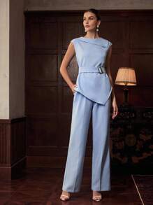 ZEYLAH Outfit aus asymmetrischem Oberteil und Hose mit Schrägtische