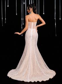Glamrae 优雅奢华无肩带蕾丝美人鱼礼服，适合婚礼、派对、度假、庆典、正式活动（重度装饰）