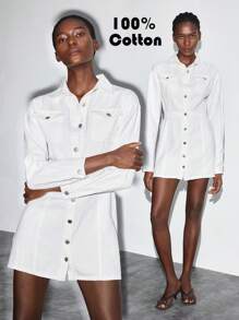 Maija Robe en jean décontractée pour femmes avec boutons à l'avant de couleur unie