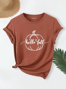 INAWLY 女式简约印花圆领短袖T恤 - 鏽棕色 - 查看 3