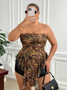 Truni Áo Bustier họa tiết da báo dệt kim lưới tương phản cỡ lớn cho nữ, siêu dài, viền xếp nếp, thích hợp để mặc hàng ngày, lễ hội âm nhạc, hòa nhạc, tiệc hóa trang, kỳ nghỉ ở bãi biển, đêm hẹn hò, sinh nhật, trang phục tiệc độc thân, câu lạc bộ, dễ thương, giản dị, mua sắm, thời trang đường phố, đi chơi, dễ phối đồ và trông thon gọn, tôn lên vóc dáng, tôn dáng - Nhiều màu - Xem 7